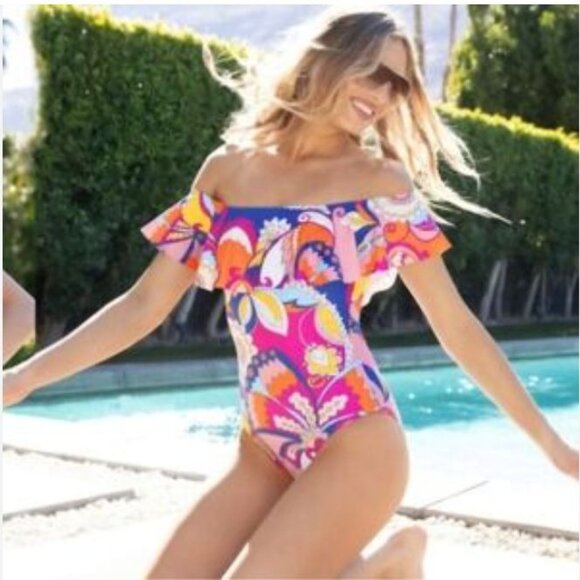 Trina Turk Other - NWT Trina Turk Sevilla Off the Shoulder One-Piece Swimsuit Size 8 $162